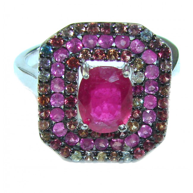 4.5 carat Ruby Sapphire .925 Silver handcrafted Cocktail Ring s. 7