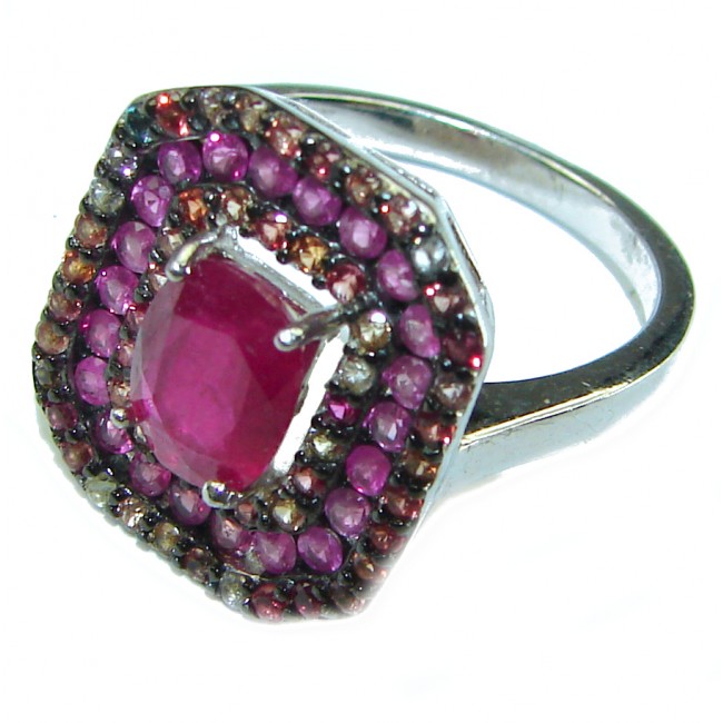 4.5 carat Ruby Sapphire .925 Silver handcrafted Cocktail Ring s. 7