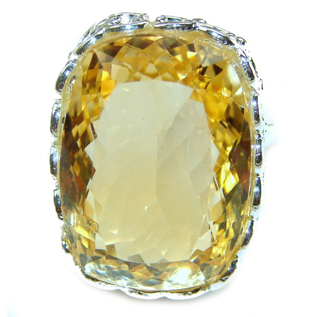 32.8 carat Genuine Lemon Quartz .925 Sterling Silver handcrafted ring size 8 1/2