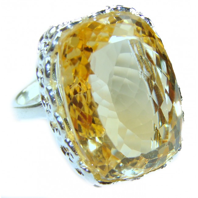 32.8 carat Genuine Lemon Quartz .925 Sterling Silver handcrafted ring size 8 1/2