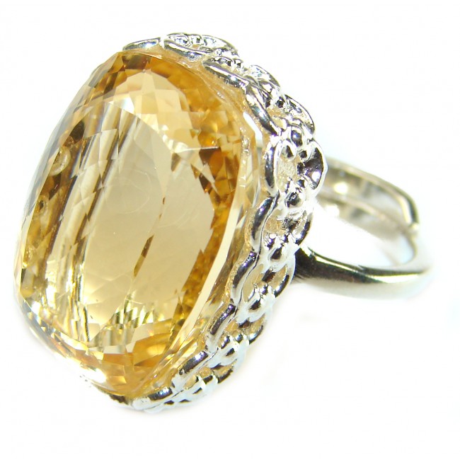 32.8 carat Genuine Lemon Quartz .925 Sterling Silver handcrafted ring size 8 1/2