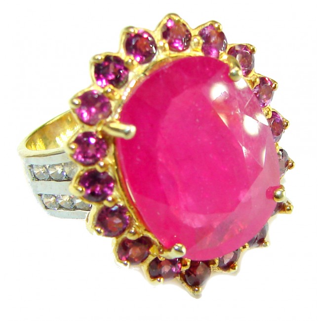 The Crimson Flame 18.5 CARAT Ruby 14K Gold over .925 Sterling Silver handcrafted Ring size 6 3/4