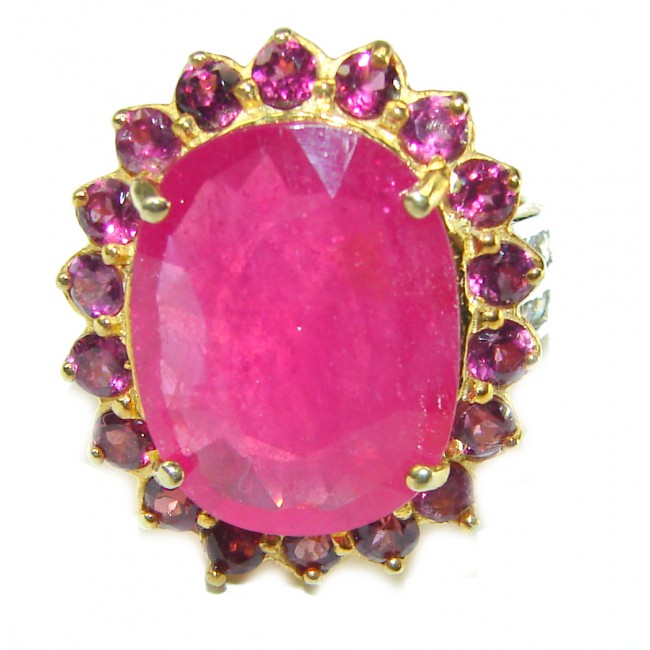 The Crimson Flame 18.5 CARAT Ruby 14K Gold over .925 Sterling Silver handcrafted Ring size 6 3/4