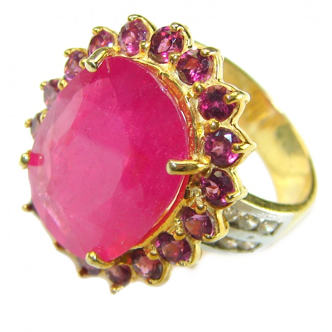 The Crimson Flame 18.5 CARAT Ruby 14K Gold over .925 Sterling Silver handcrafted Ring size 6 3/4