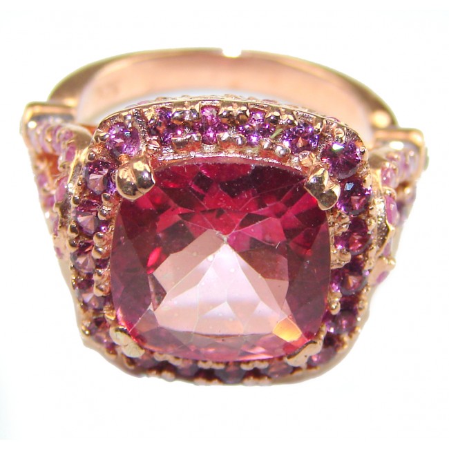 Genuine 10.5ct Pink Tourmaline 14K Rose Gold over .925 Sterling Silver handcrafted ring; s. 5 3/4