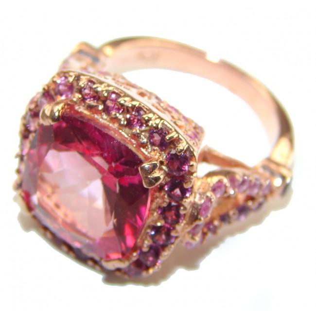 Genuine 10.5ct Pink Tourmaline 14K Rose Gold over .925 Sterling Silver handcrafted ring; s. 5 3/4