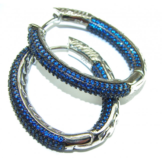 Precious genuine Sapphire .925 Sterling Silver hoop earrings