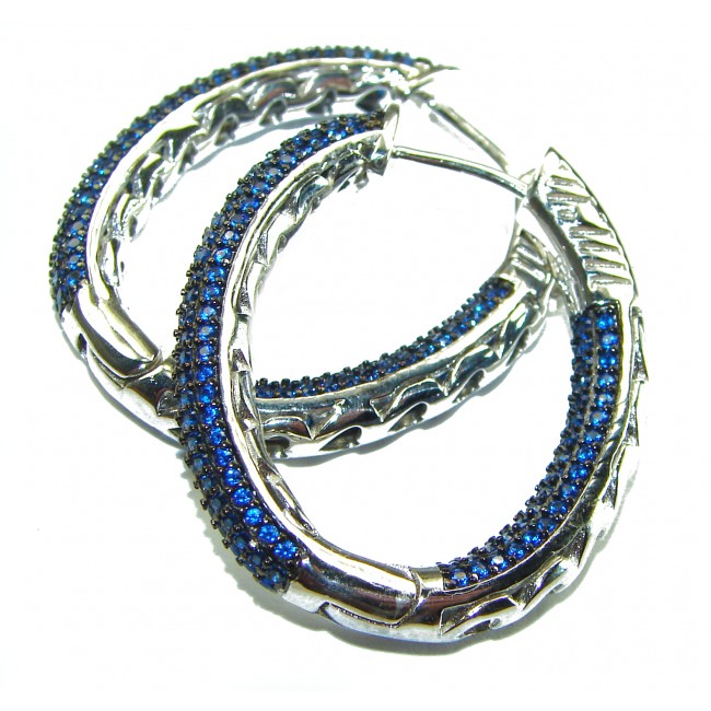 Precious genuine Sapphire .925 Sterling Silver hoop earrings