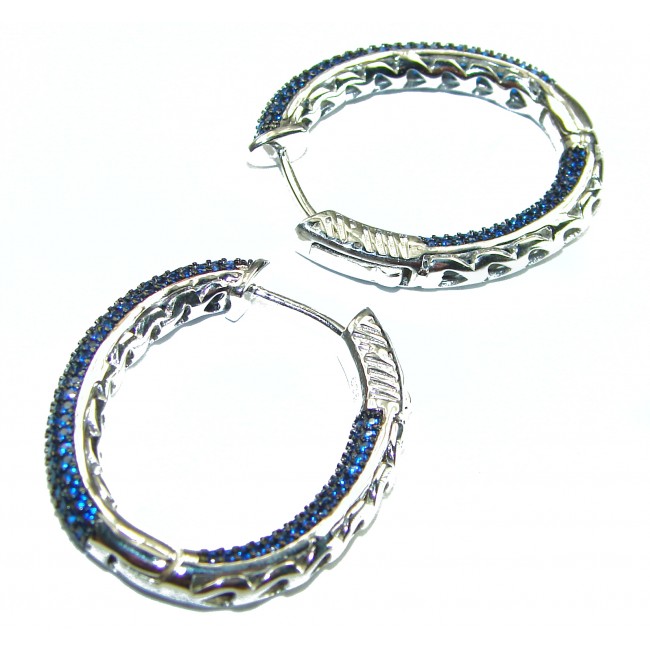 Precious genuine Sapphire .925 Sterling Silver hoop earrings