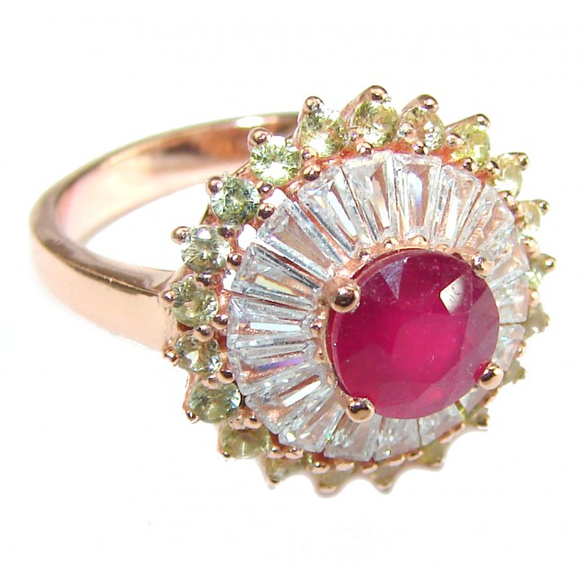 Red Brilliance 3.5 carat Ruby 14K Rose Gold over .925 Silver handcrafted Cocktail Ring s. 8 1/4