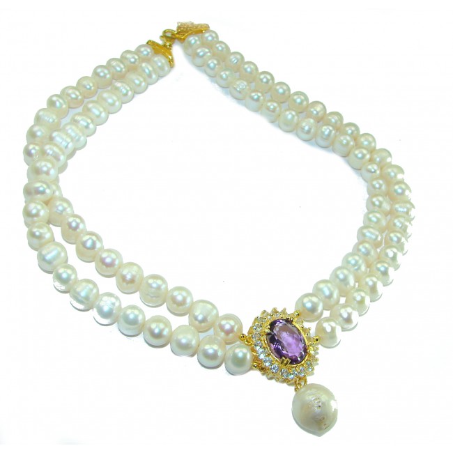 Precious Amethyst genuine freshwater Pearl .925 Sterling Silver handcrafted Necklace