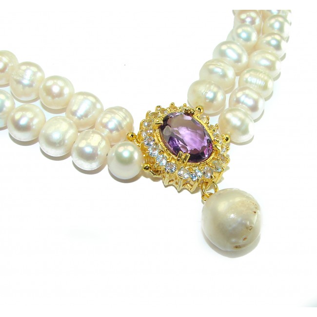 Precious Amethyst genuine freshwater Pearl .925 Sterling Silver handcrafted Necklace