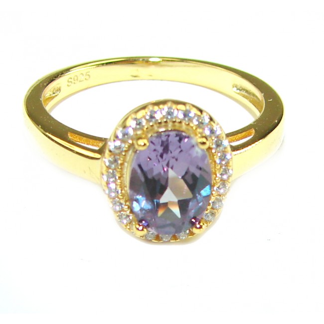 4.2 carat Alexandrite 14K Gold over .925 Sterling Silver handmade Cocktail Ring s. 7