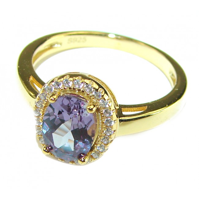 4.2 carat Alexandrite 14K Gold over .925 Sterling Silver handmade Cocktail Ring s. 7