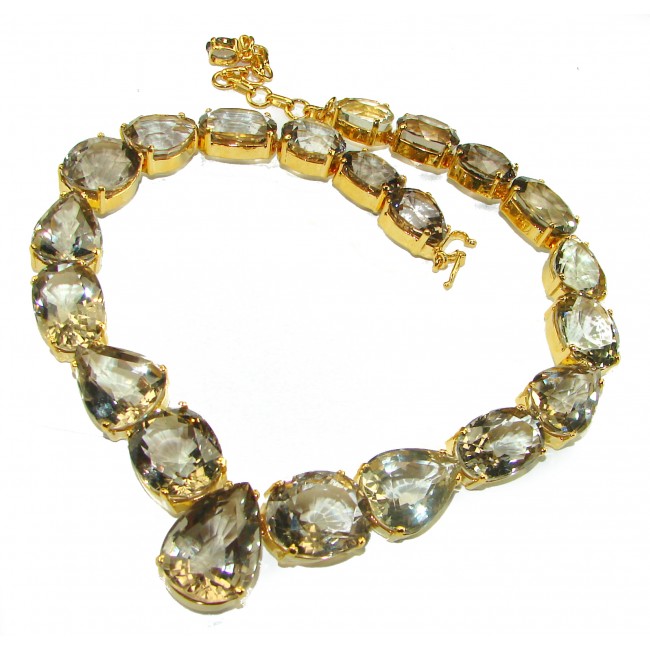 Incredible Design 250 carat Champagne Topaz 14K Gold over .925 Sterling Silver handmade necklace