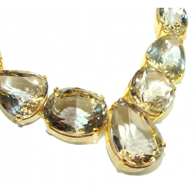 Incredible Design 250 carat Champagne Topaz 14K Gold over .925 Sterling Silver handmade necklace