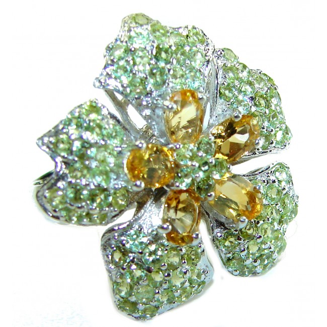 Marigolds authentic Citrine Peridot .925 Silver handcrafted Cocktail Ring s. 8