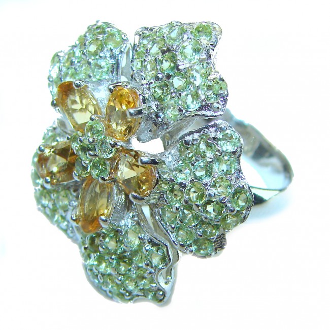 Marigolds authentic Citrine Peridot .925 Silver handcrafted Cocktail Ring s. 8