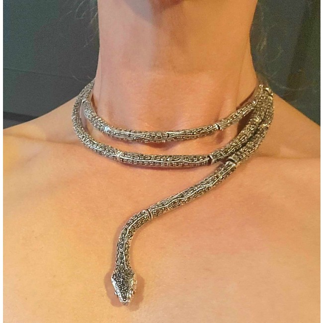 Large Snake genuine Marcasite .925 Sterling Silver handcrafted necklace