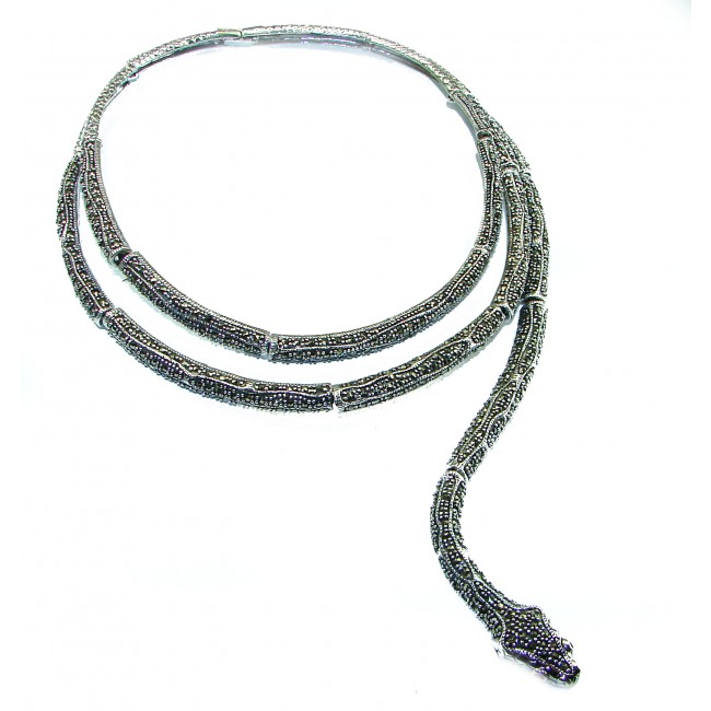 Large Snake genuine Marcasite .925 Sterling Silver handcrafted necklace