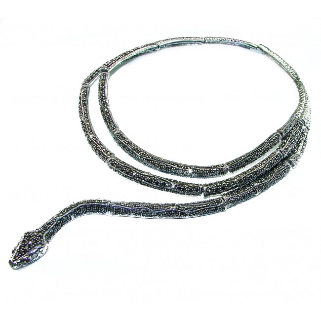 Large Snake genuine Marcasite .925 Sterling Silver handcrafted necklace