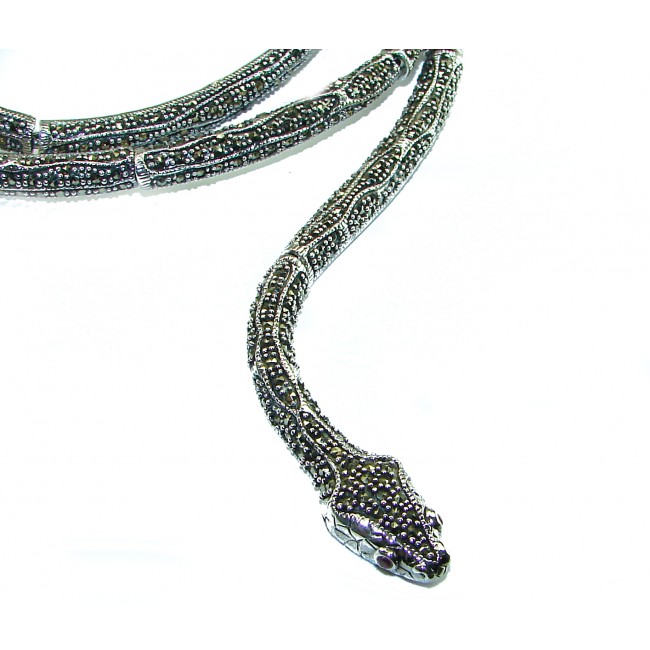 Large Snake genuine Marcasite .925 Sterling Silver handcrafted necklace