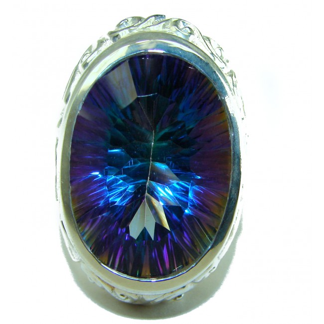 Massive Mystic Topaz .925 Sterling Silver handcrafted Large ring size 9