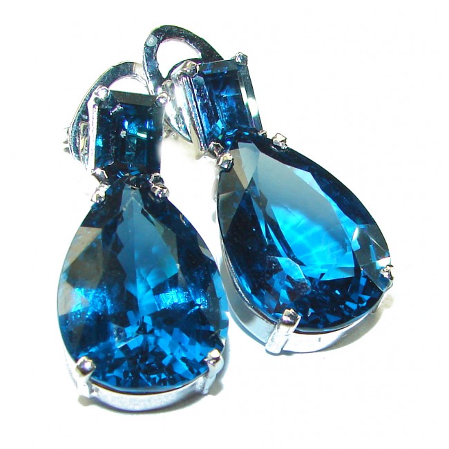 Luxurious Style London Blue Topaz .925 Sterling Silver handmade earrings