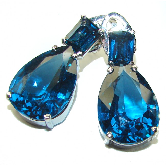 Luxurious Style London Blue Topaz .925 Sterling Silver handmade earrings