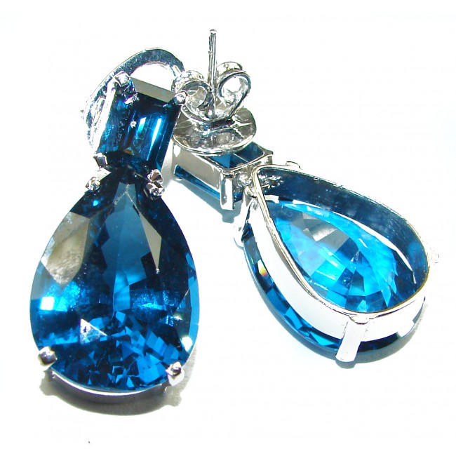 Luxurious Style London Blue Topaz .925 Sterling Silver handmade earrings