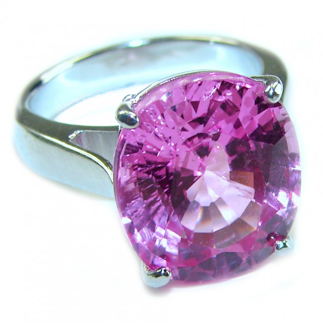 Blooming Orchid 17.5 carat OVAL cut Pink Topaz .925 Silver handcrafted Cocktail Ring s. 8