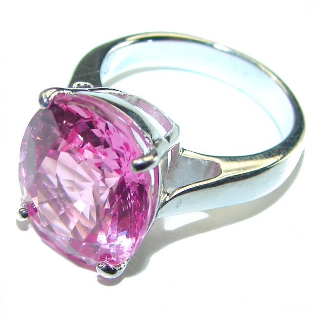 Blooming Orchid 17.5 carat OVAL cut Pink Topaz .925 Silver handcrafted Cocktail Ring s. 8