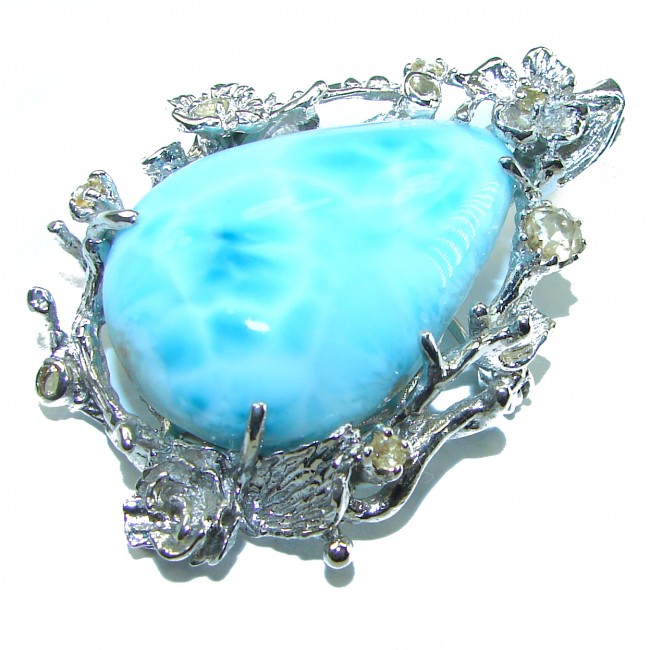 Caribbean Beauty genuine Blue Larimar .925 Sterling Silver handmade Pendant and Brooch