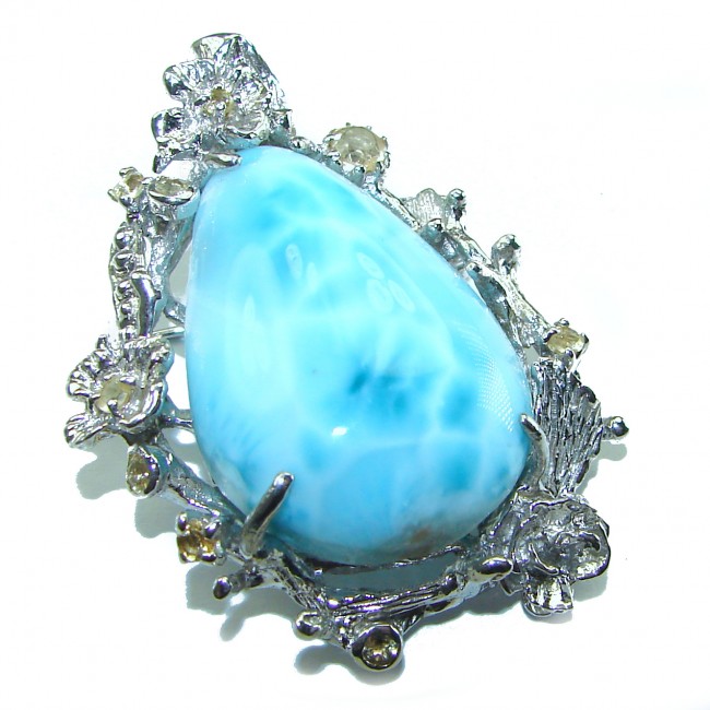 Caribbean Beauty genuine Blue Larimar .925 Sterling Silver handmade Pendant and Brooch