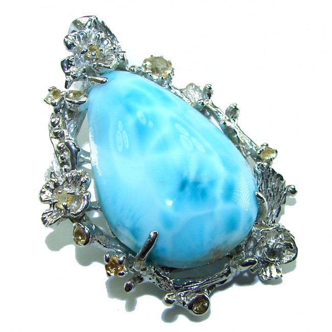 Caribbean Beauty genuine Blue Larimar .925 Sterling Silver handmade Pendant and Brooch