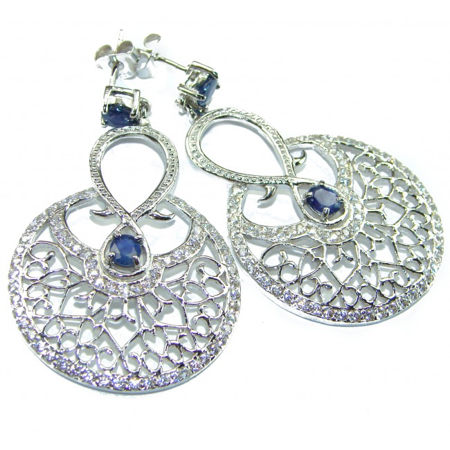 Luxurious natural Sapphire .925 Sterling Silver handcrafted earrings