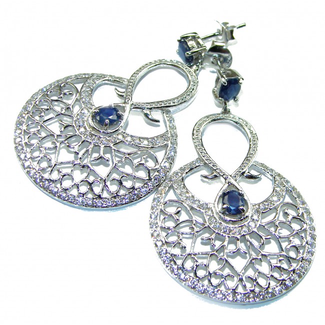 Luxurious natural Sapphire .925 Sterling Silver handcrafted earrings