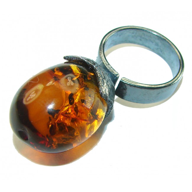 Large Authentic Baltic Amber black rhodium over .925 Sterling Silver handcrafted ring s. 6 3/4