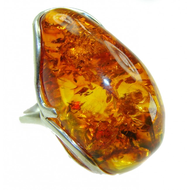 Large Authentic Baltic Amber .925 Sterling Silver handcrafted ring s. 7 1/2