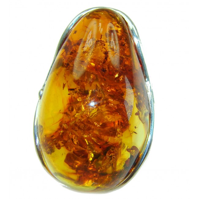 Large Authentic Baltic Amber .925 Sterling Silver handcrafted ring s. 7 1/2