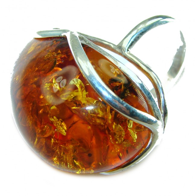 Large Authentic Baltic Amber .925 Sterling Silver handcrafted ring s. 7 1/2