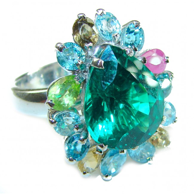 Green Charm natural Topaz .925 Sterling Silver handmade Large Ring s. 9 1/4