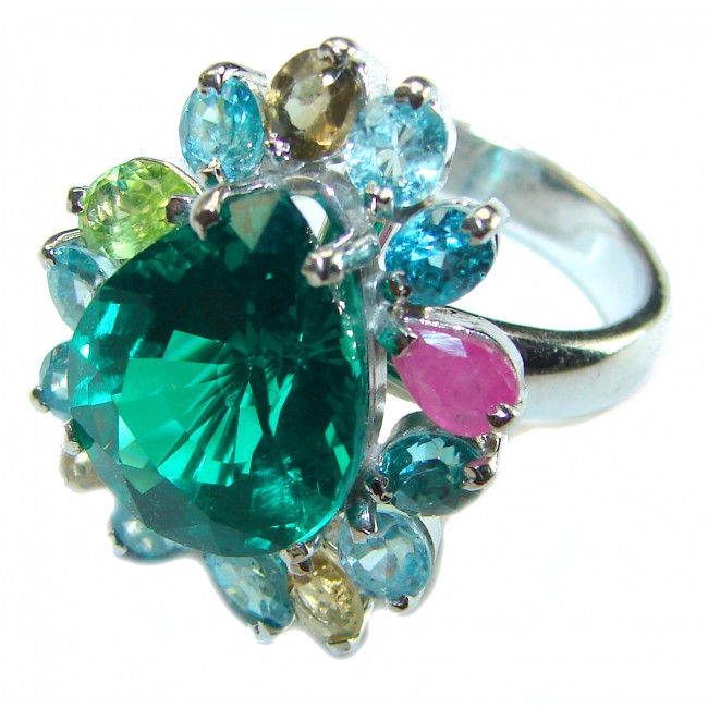 Green Charm natural Topaz .925 Sterling Silver handmade Large Ring s. 9 1/4