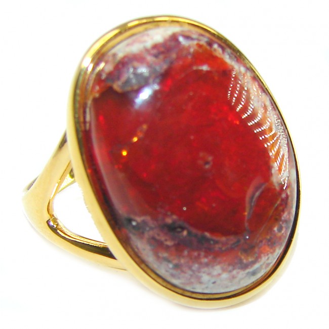 Bonfire Night best quality Mexican Opal 14K Rose Gold over .925 Sterling Silver handmade ring 7