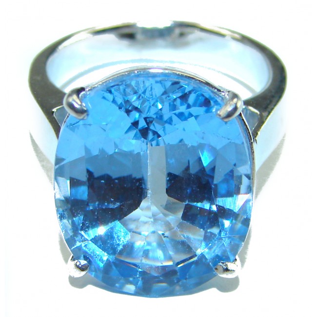 12.5 carat Fancy Oval cut Swiss Blue Topaz .925 Sterling Silver handmade Ring size 6 1/2