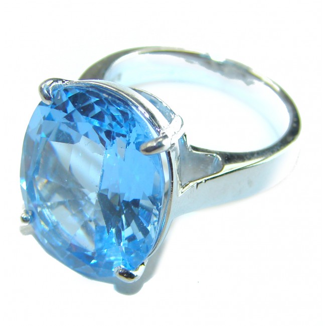 12.5 carat Fancy Oval cut Swiss Blue Topaz .925 Sterling Silver handmade Ring size 6 1/2