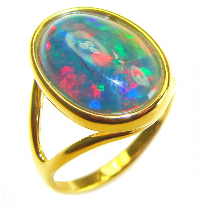 A Milky Way Genuine 14.9 carat Black Opal 18K Gold over .925 Sterling Silver handmade Ring size 9 1/2