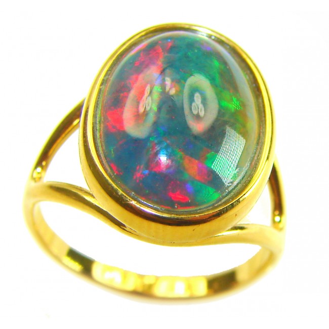 A Milky Way Genuine 14.9 carat Black Opal 18K Gold over .925 Sterling Silver handmade Ring size 9 1/2