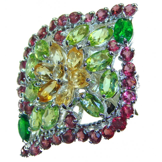 Evergreen authentic Citrine Peridot .925 Sterling Silver Perfectly handcrafted Large Ring s. 8 1/4