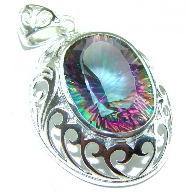 12.5 carat oval cut Mystic Topaz .925 Sterling Silver handcrafted Pendant